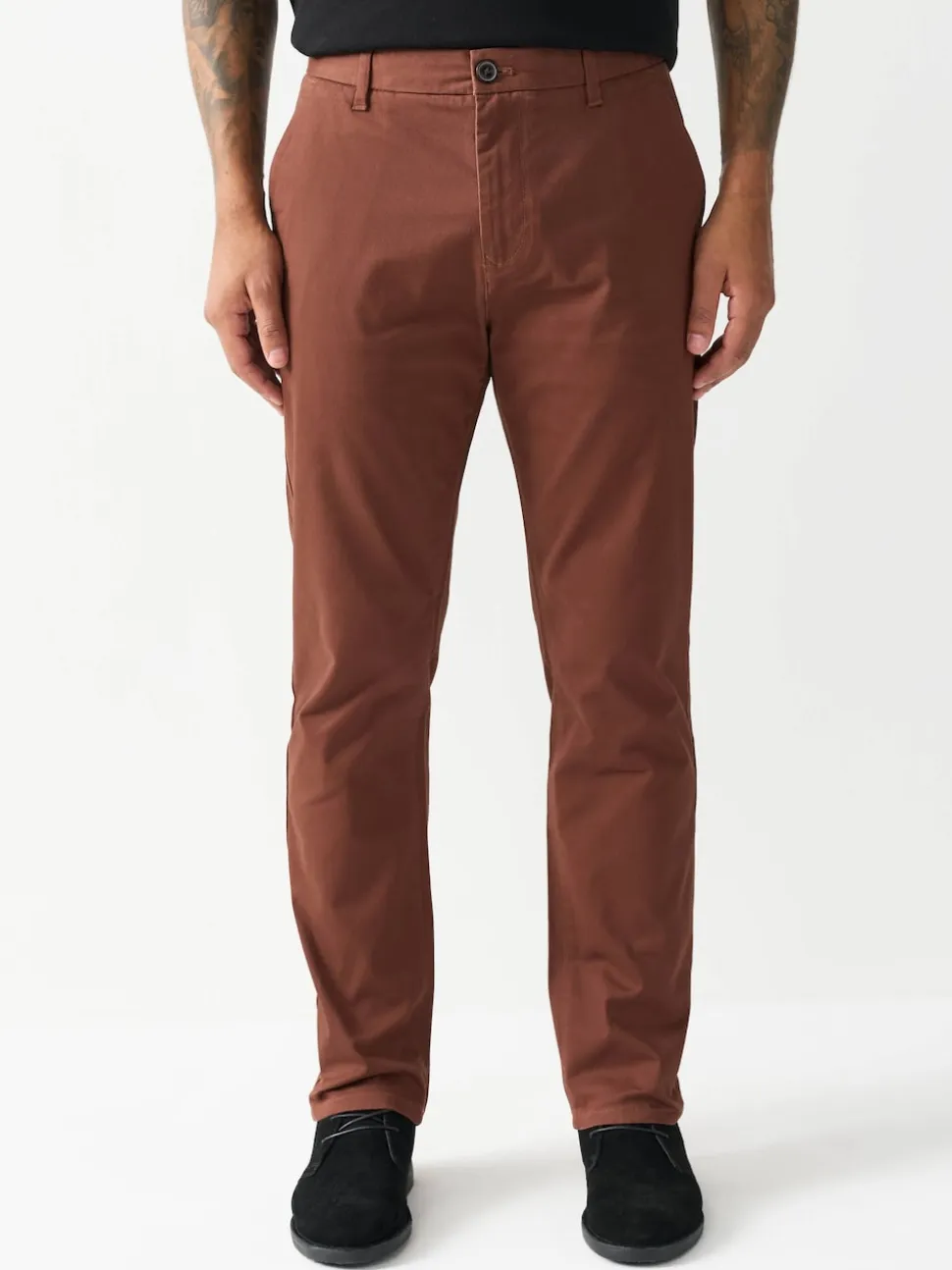 Rust Brown Slim Fit Stretch Chinos Trousers
