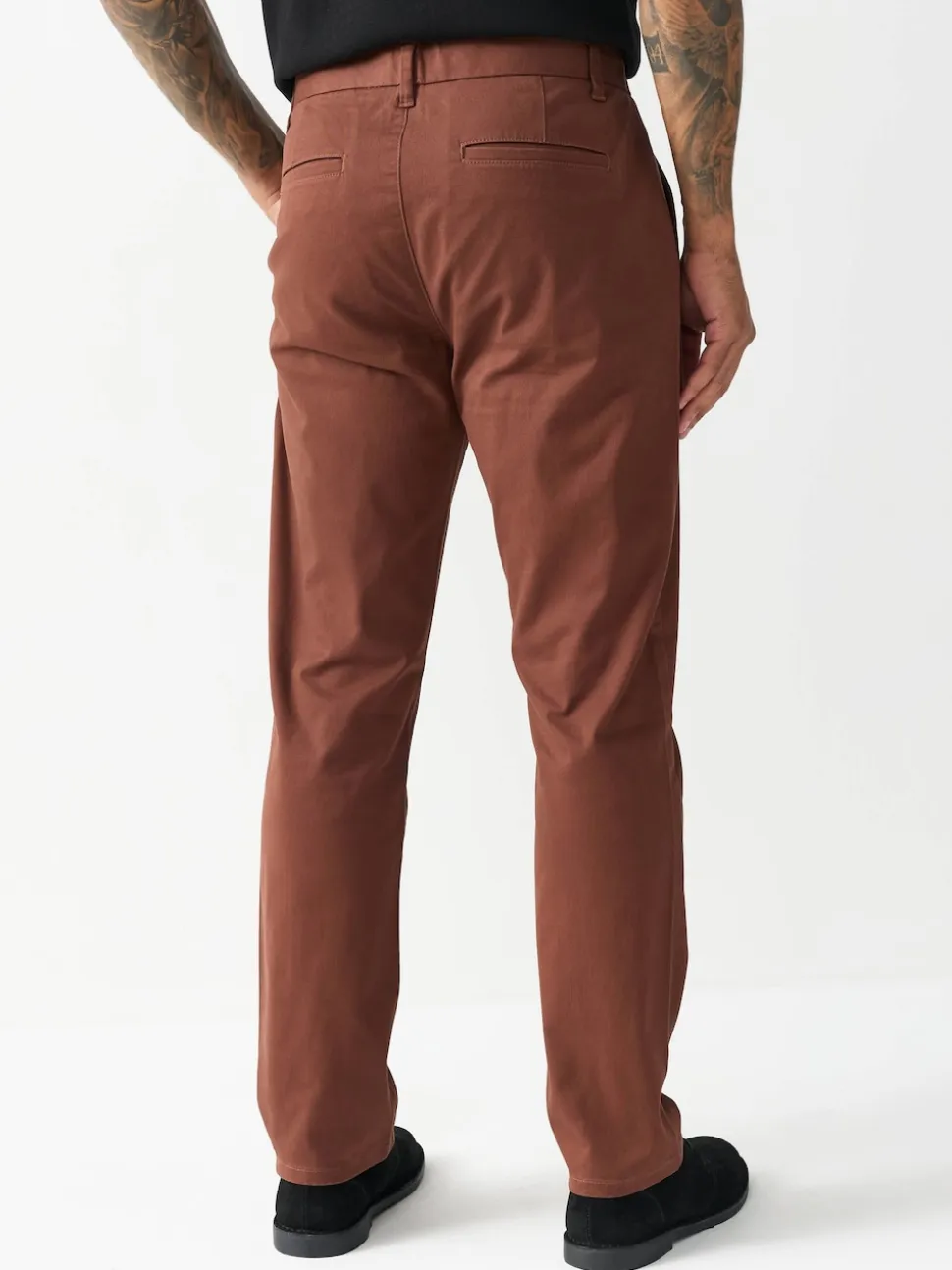 Rust Brown Slim Fit Stretch Chinos Trousers