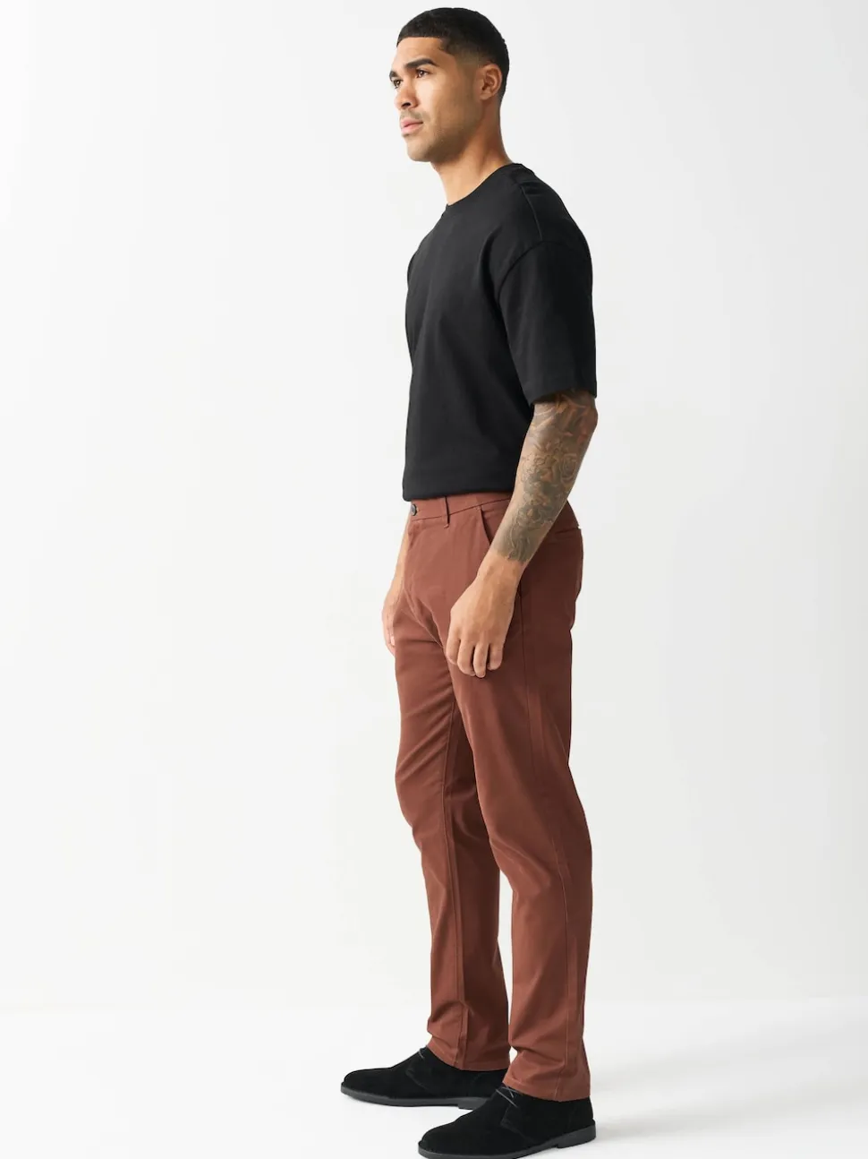 Rust Brown Slim Fit Stretch Chinos Trousers
