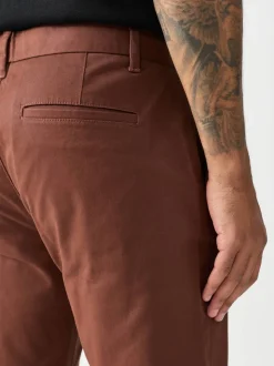 Rust Brown Slim Fit Stretch Chinos Trousers