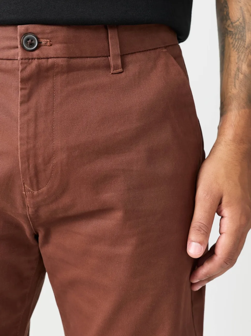 Rust Brown Slim Fit Stretch Chinos Trousers