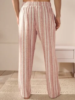 Rust Brown Striped Linen Blend Woven Pyjamas Bottoms