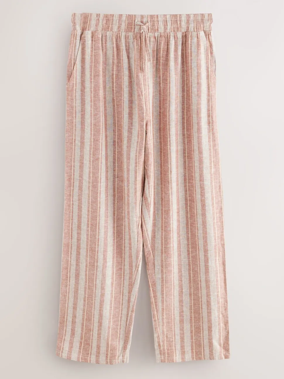 Rust Brown Striped Linen Blend Woven Pyjamas Bottoms
