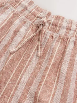 Rust Brown Striped Linen Blend Woven Pyjamas Bottoms