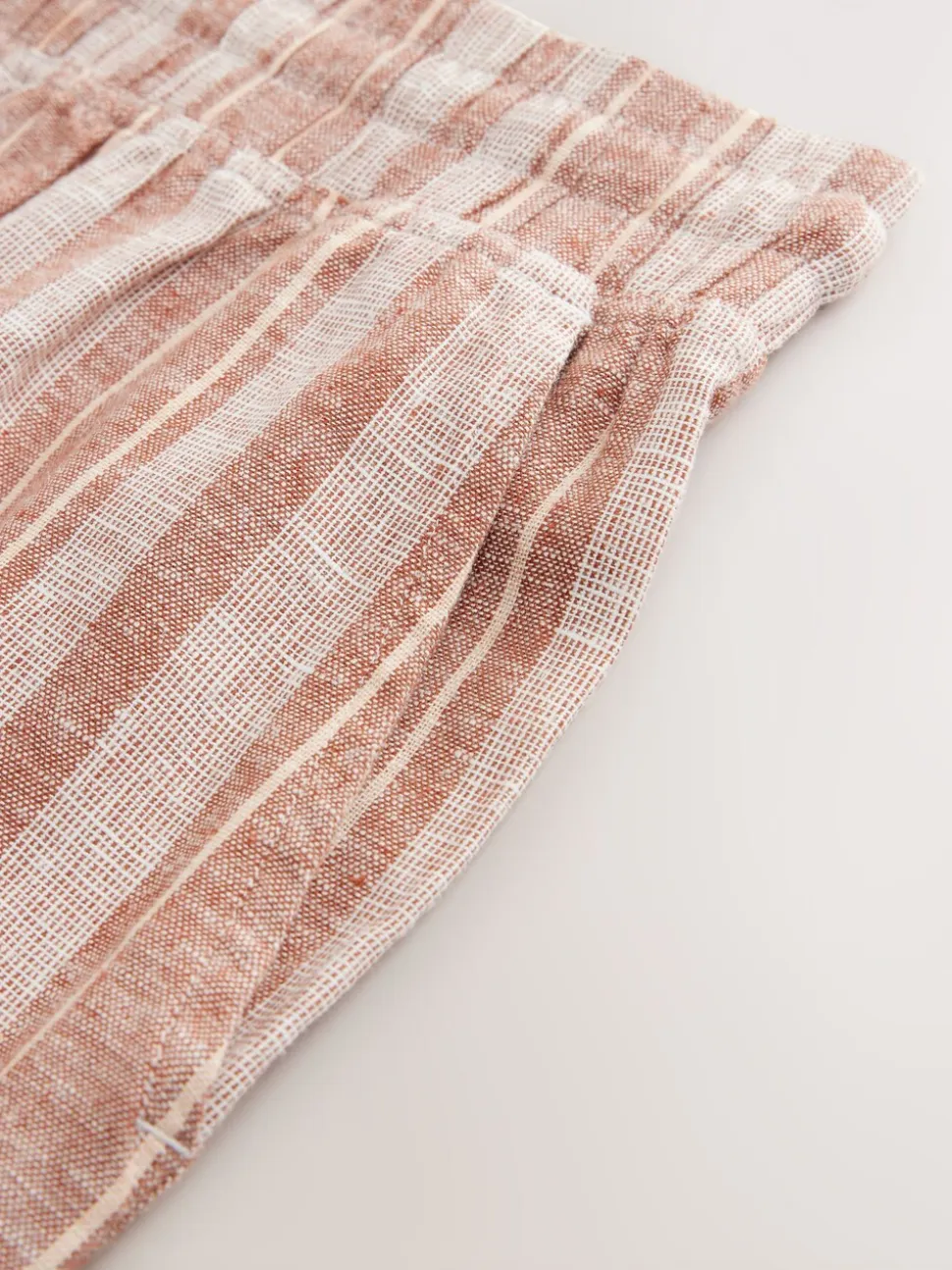 Rust Brown Striped Linen Blend Woven Pyjamas Bottoms