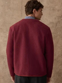 Rust Brown Wool Look Fleece Cardigan