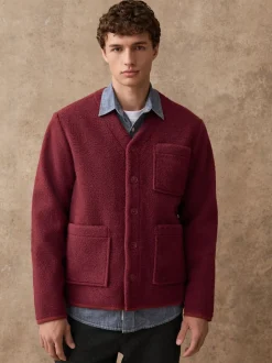 Rust Brown Wool Look Fleece Cardigan