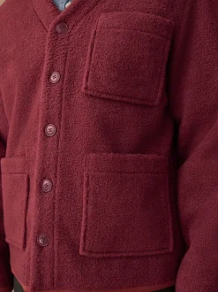 Rust Brown Wool Look Fleece Cardigan