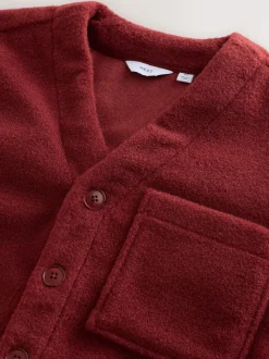 Rust Brown Wool Look Fleece Cardigan