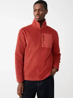 Rust Brown Zip Neck Utility Style Polar Fleece