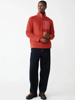 Rust Brown Zip Neck Utility Style Polar Fleece