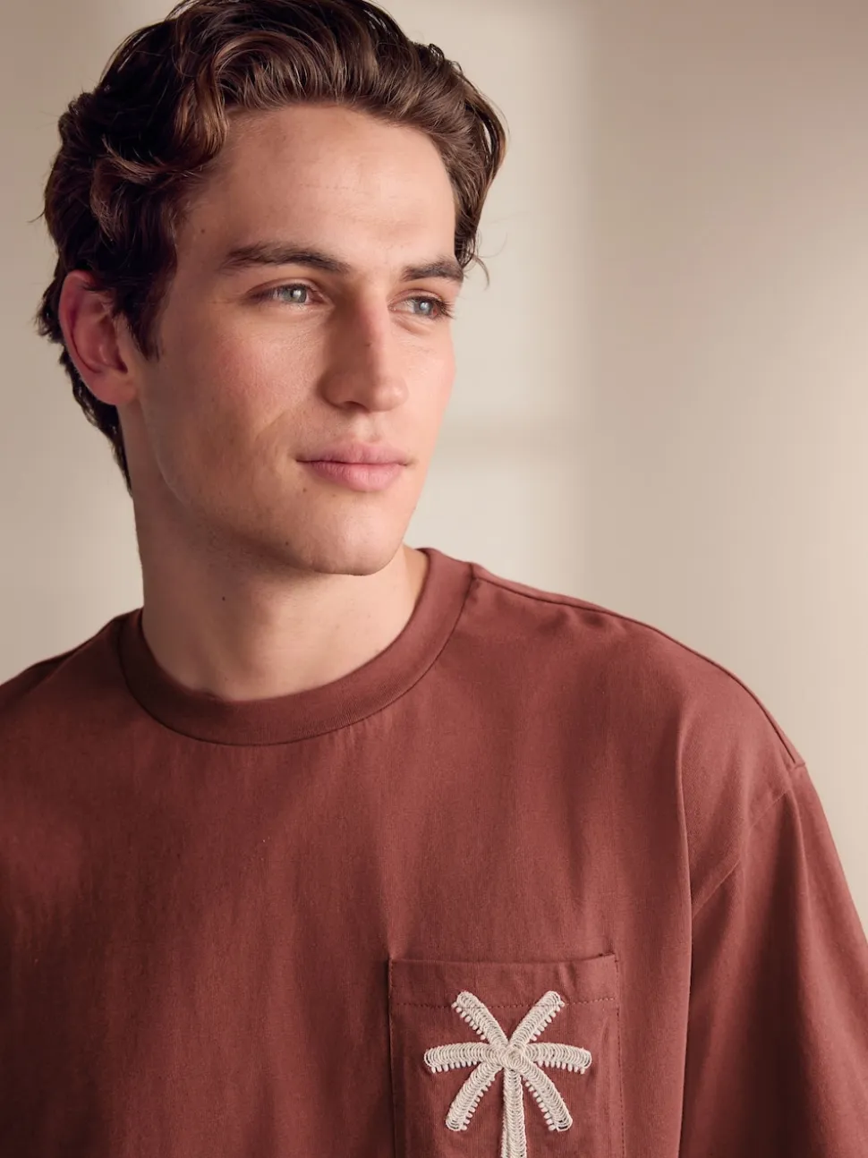 Rust Brown/Black Woven Embroidered T-Shirt Pyjamas Shorts Set
