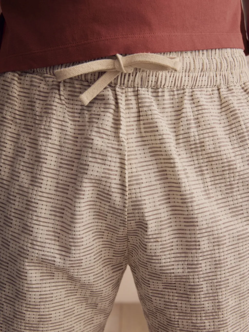 Rust Brown/Black Woven Embroidered T-Shirt Pyjamas Shorts Set