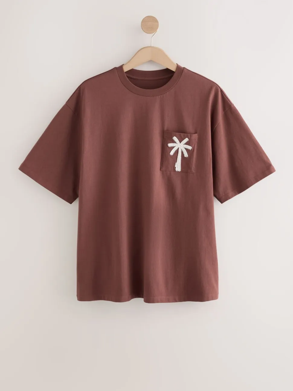 Rust Brown/Black Woven Embroidered T-Shirt Pyjamas Shorts Set