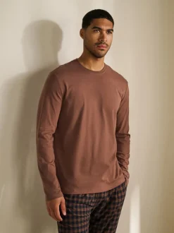 Rust Orange/Navy Blue Check Motionflex Cosy Long Sleeve Cuffed Pyjamas