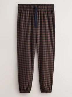 Rust Orange/Navy Blue Check Motionflex Cosy Long Sleeve Cuffed Pyjamas