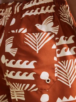 Rust Red Printed Swim Shorts