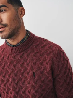 Rust Red Regular Fit Cosy Cable Mock Shirt Jumper