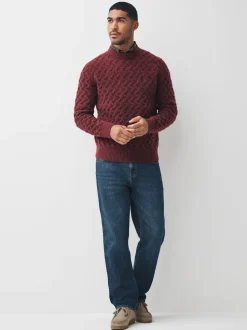 Rust Red Regular Fit Cosy Cable Mock Shirt Jumper