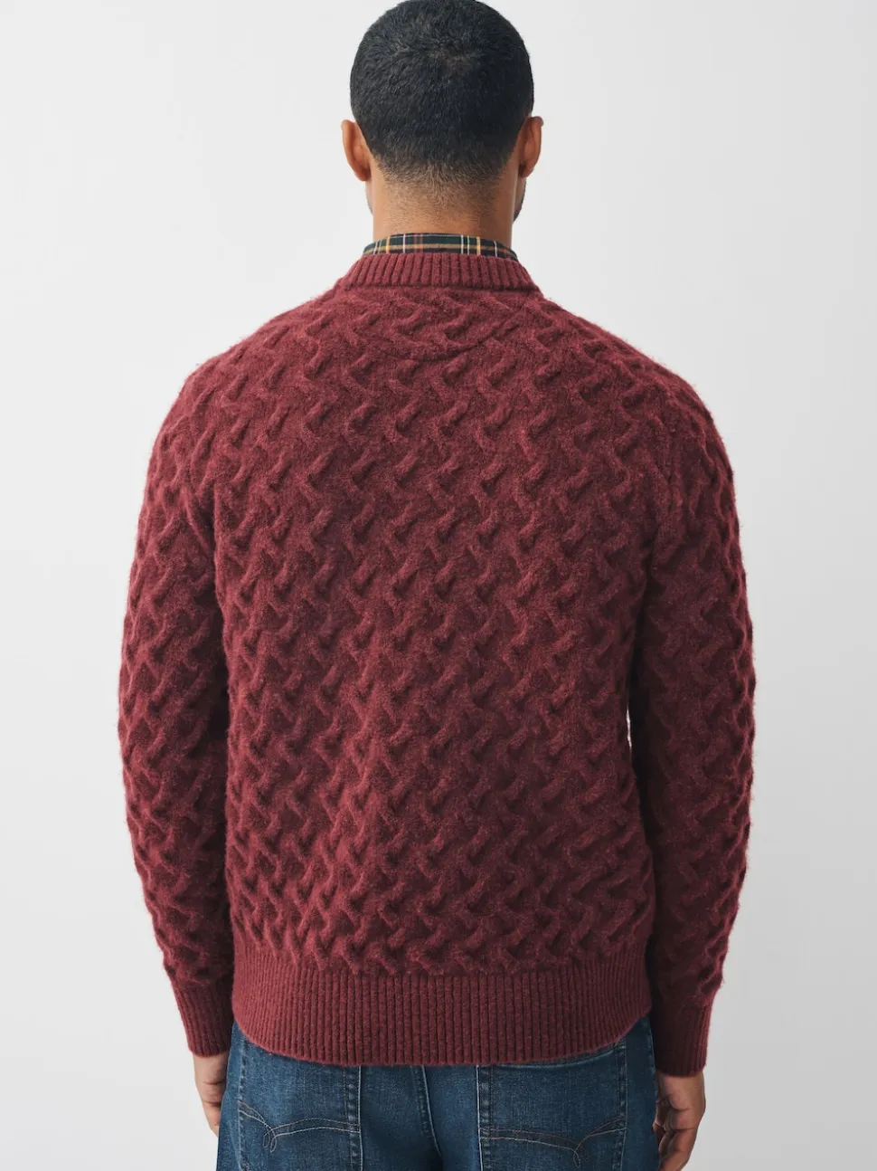 Rust Red Regular Fit Cosy Cable Mock Shirt Jumper