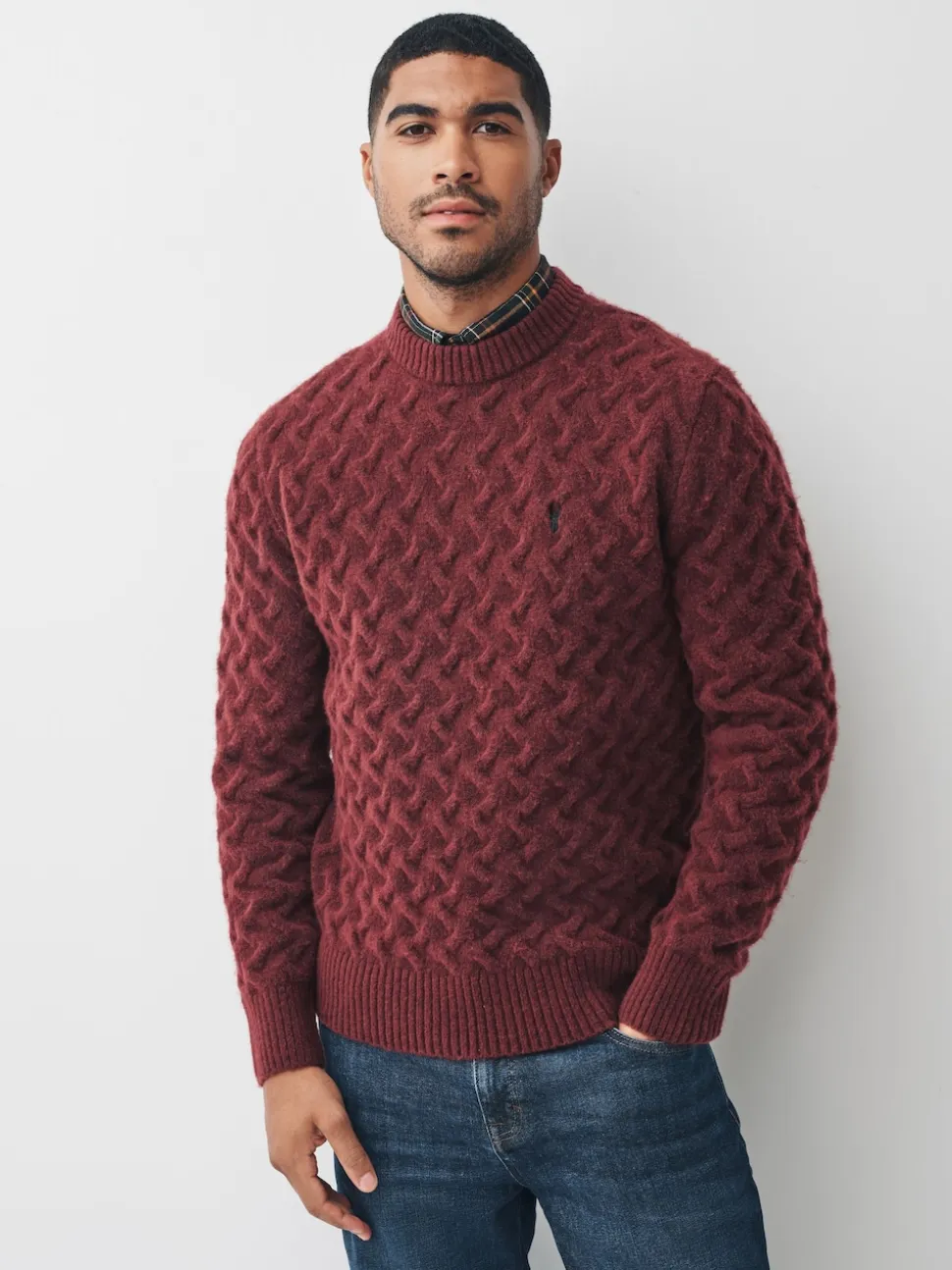 Rust Red Regular Fit Cosy Cable Mock Shirt Jumper