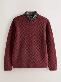 Rust Red Regular Fit Cosy Cable Mock Shirt Jumper