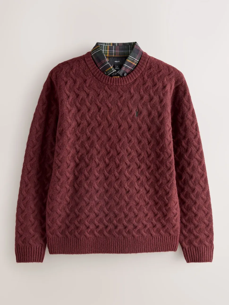 Rust Red Regular Fit Cosy Cable Mock Shirt Jumper