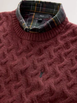 Rust Red Regular Fit Cosy Cable Mock Shirt Jumper