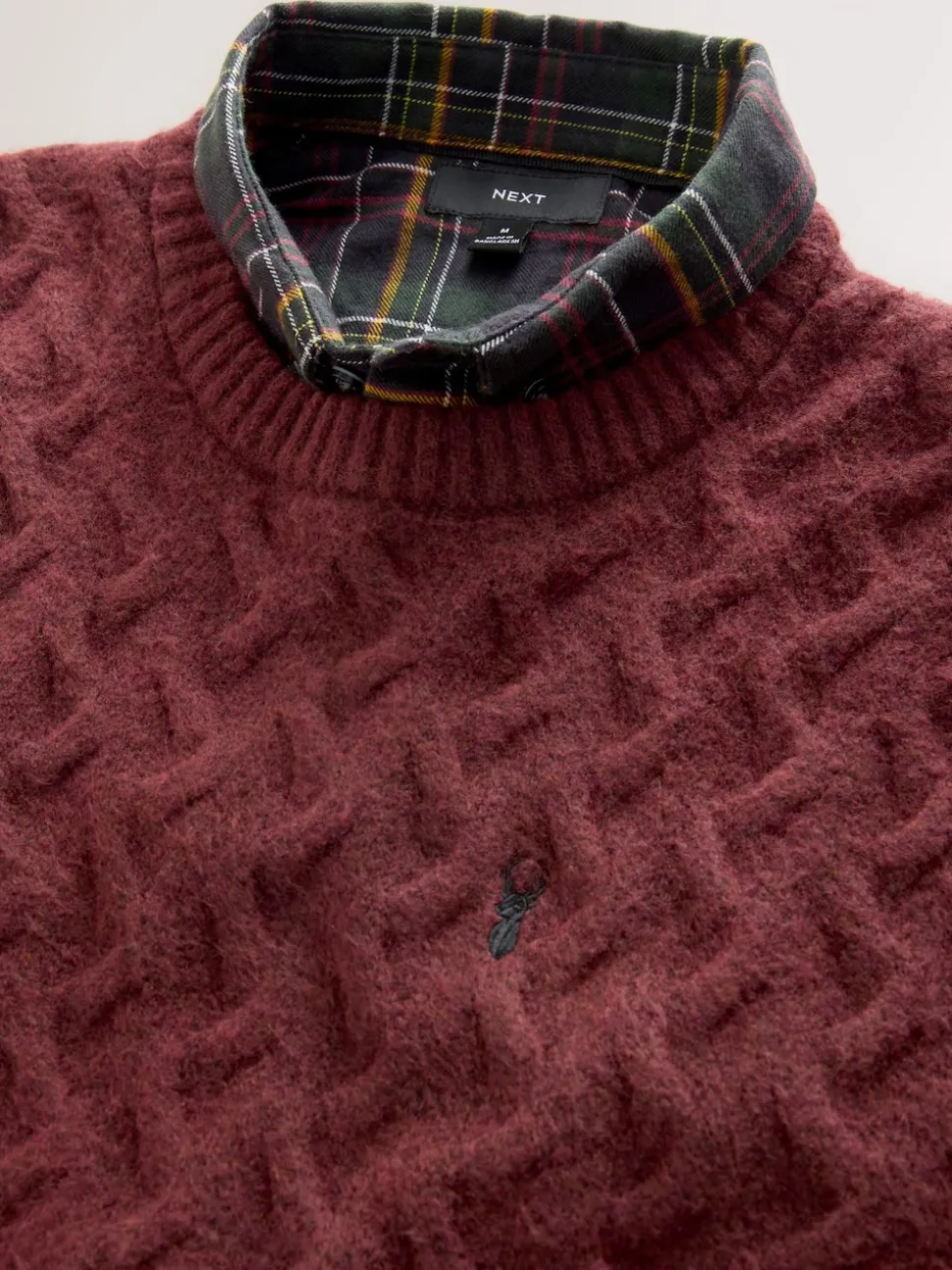 Rust Red Regular Fit Cosy Cable Mock Shirt Jumper