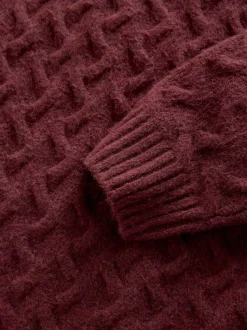 Rust Red Regular Fit Cosy Cable Mock Shirt Jumper