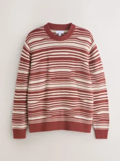 Rust Red Regular Fit Wave Stripe Design Crew Neck Jumper
