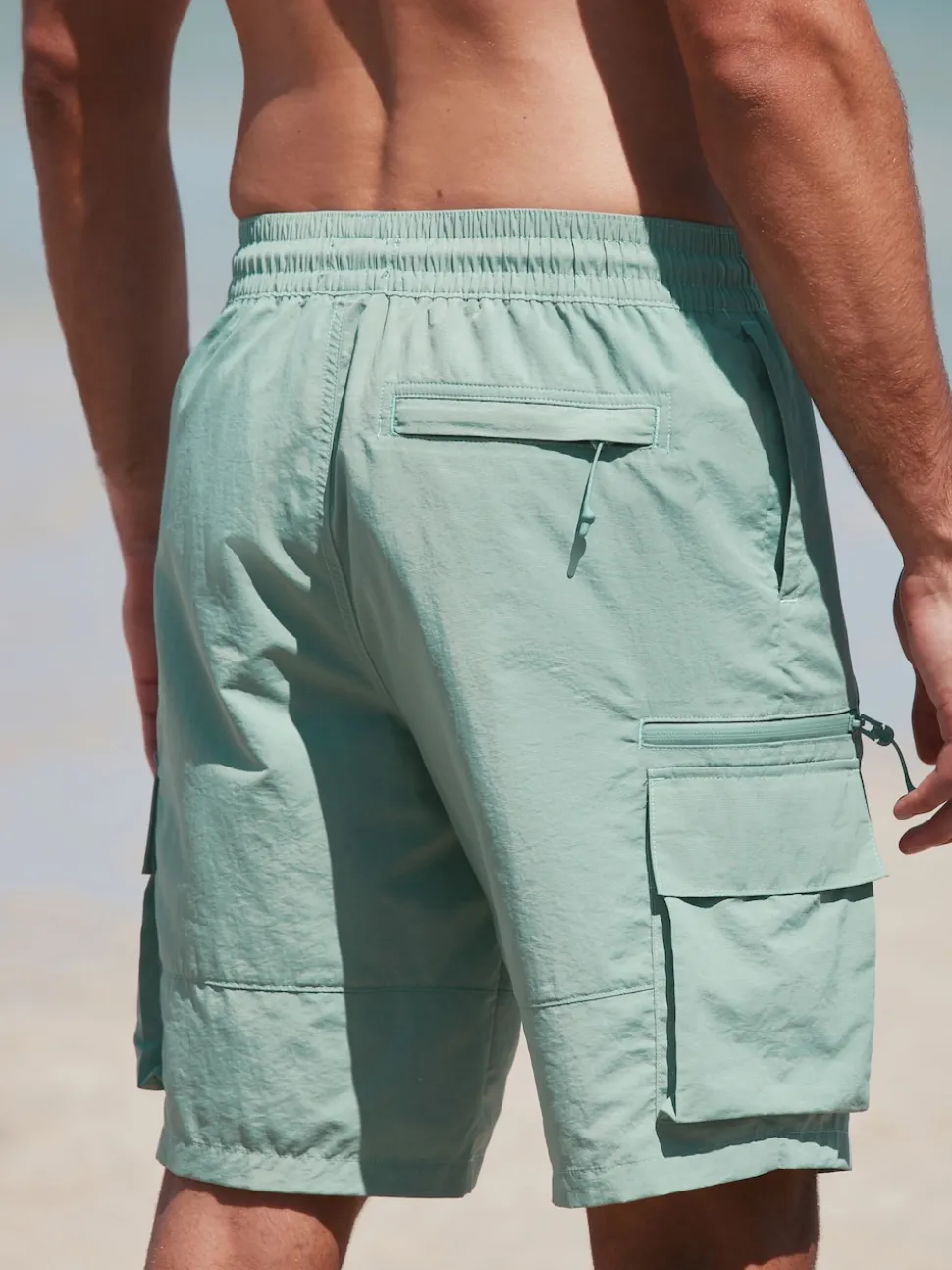 Sage Green Cargo Swim Shorts
