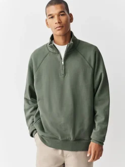Sage Green Heavyweight Washed Quarter Zip Sweatshirt
