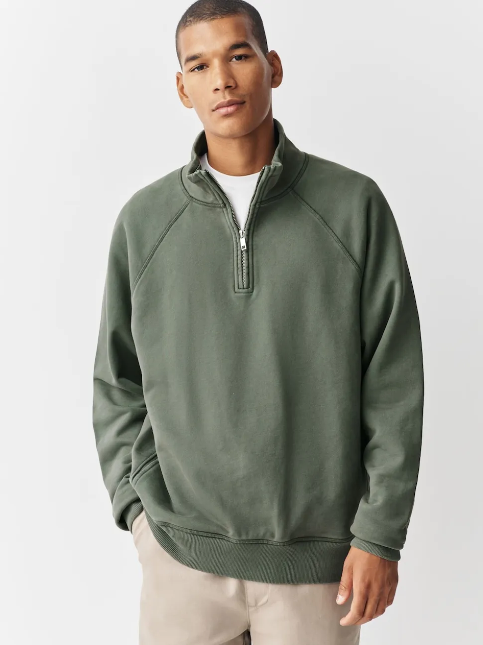 Sage Green Heavyweight Washed Quarter Zip Sweatshirt