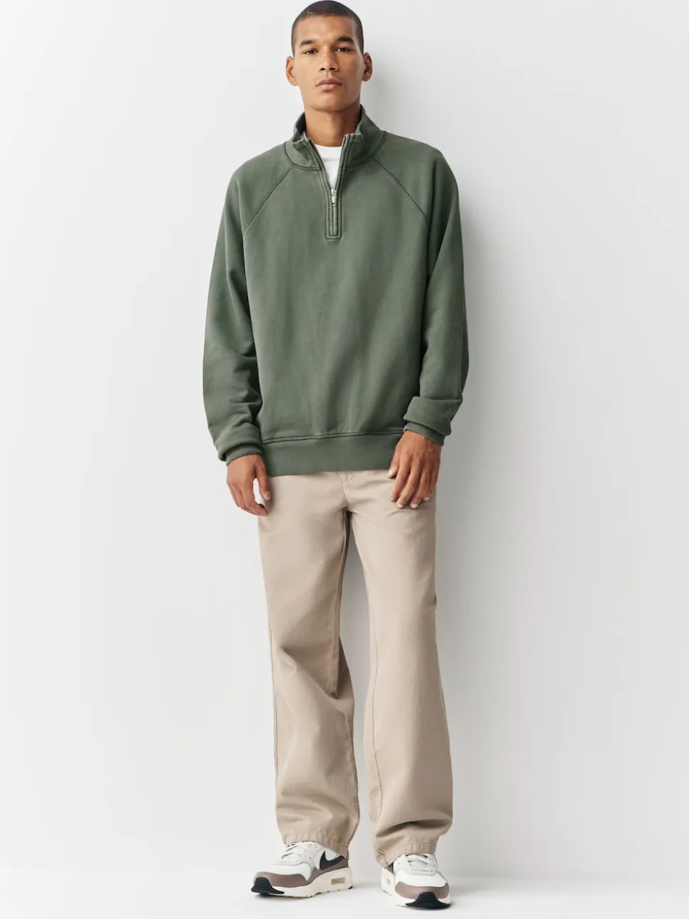 Sage Green Heavyweight Washed Quarter Zip Sweatshirt
