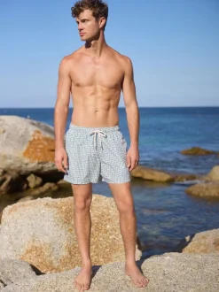 Sage Green Monogram Printed Swim Shorts