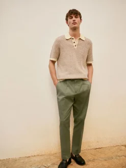 Sage Green N.Premium Regular Tapered Fit Smart Cotton Chinos with Elasticated Back and Stretch