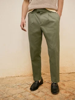 Sage Green N.Premium Regular Tapered Fit Smart Cotton Chinos with Elasticated Back and Stretch