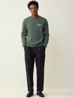 Sage Green N.Premium Relaxed Fit Mid Weight Floral Graphic Crew Neck Jumper