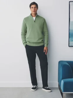 Sage Green Plain N.Premium Regular Fit 100% Cotton Premium Quarter Zip Jumper