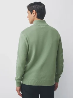 Sage Green Plain N.Premium Regular Fit 100% Cotton Premium Quarter Zip Jumper