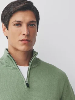 Sage Green Plain N.Premium Regular Fit 100% Cotton Premium Quarter Zip Jumper