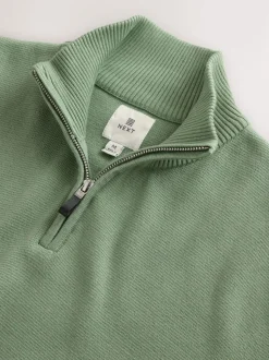 Sage Green Plain N.Premium Regular Fit 100% Cotton Premium Quarter Zip Jumper
