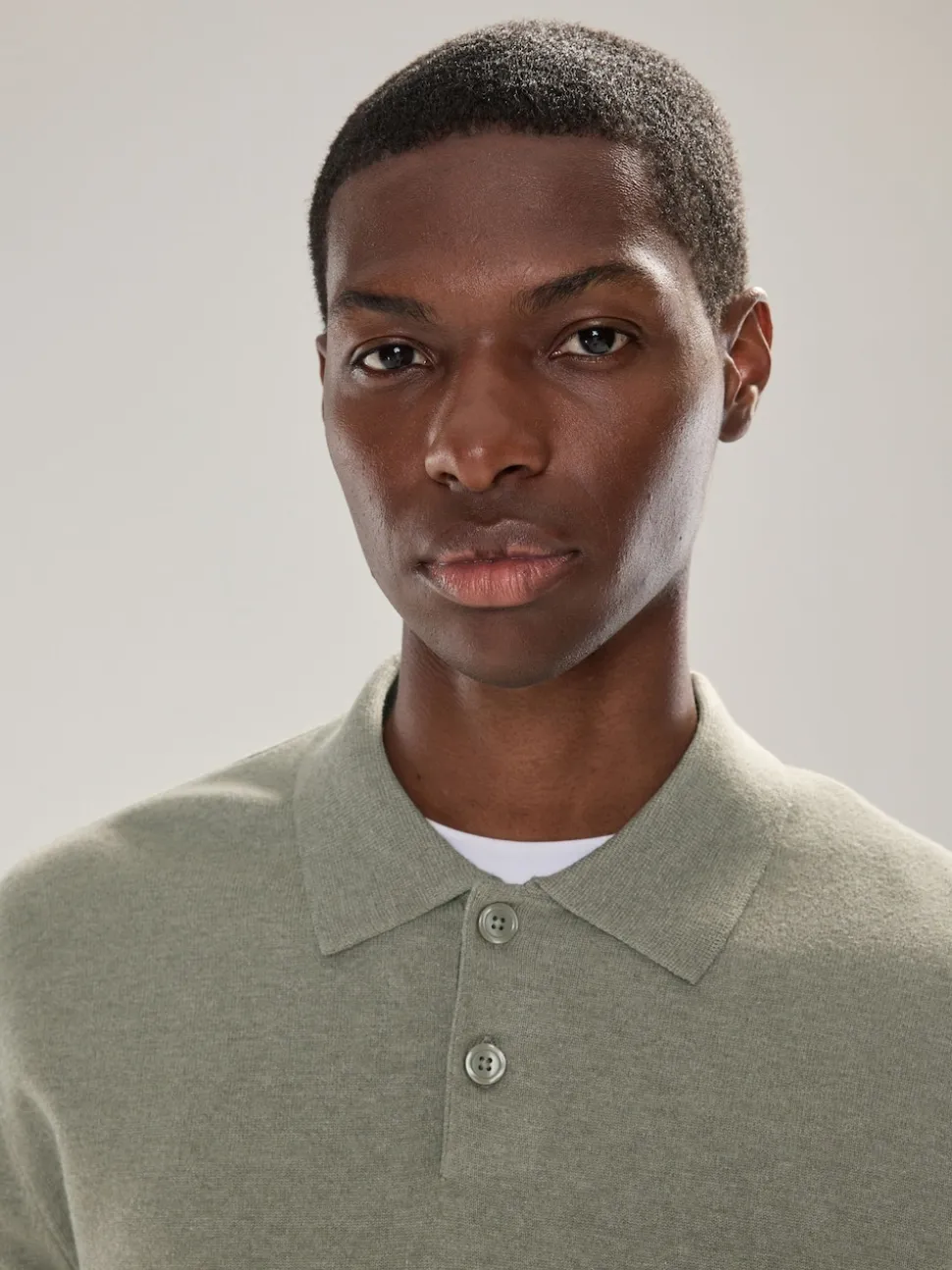 Sage Green Plain Regular Fit Essential Long Sleeve Knitted Polo Shirt