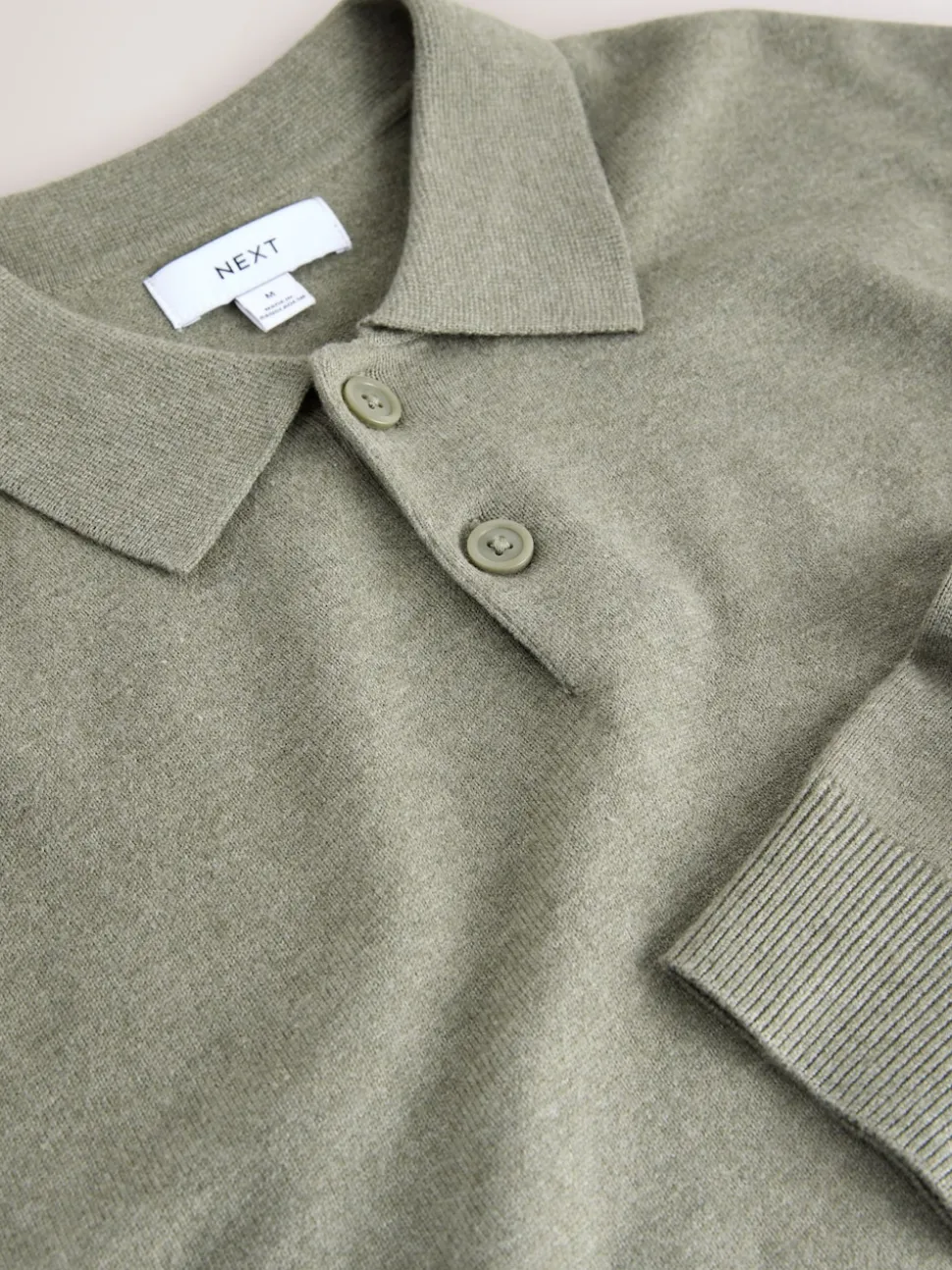 Sage Green Plain Regular Fit Essential Long Sleeve Knitted Polo Shirt