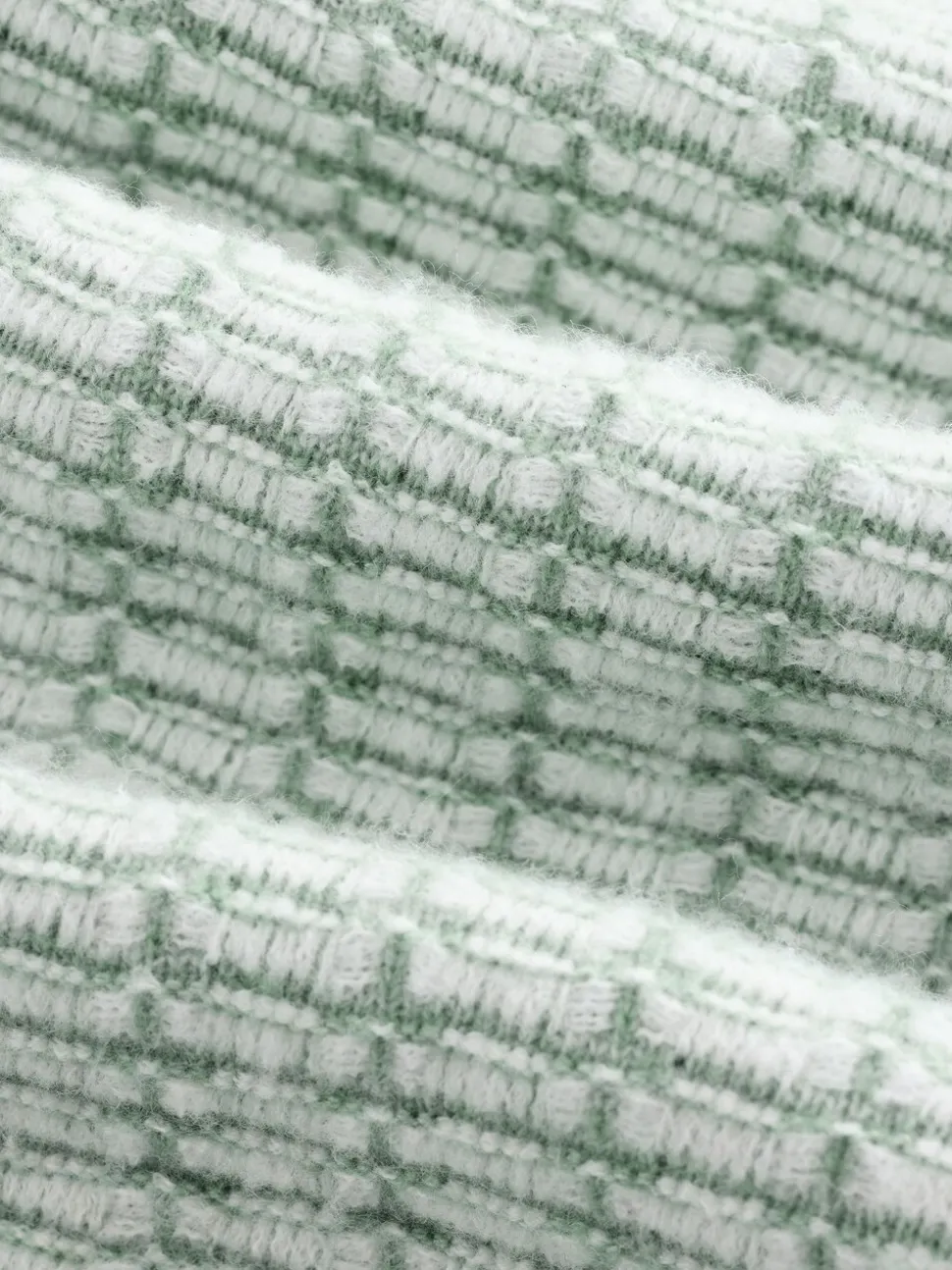 Sage Green Regular Fit Geometric Pattern Textured Crew Jumper with Wool