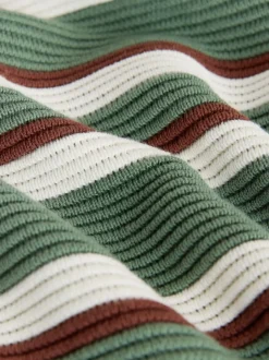 Sage Green Regular Fit Long Sleeve Stripe Zip Neck Knit Polo Shirt
