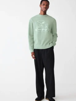 Sage Green Relaxed Fit Snoopy Graphic Print Crew Neck Jumper