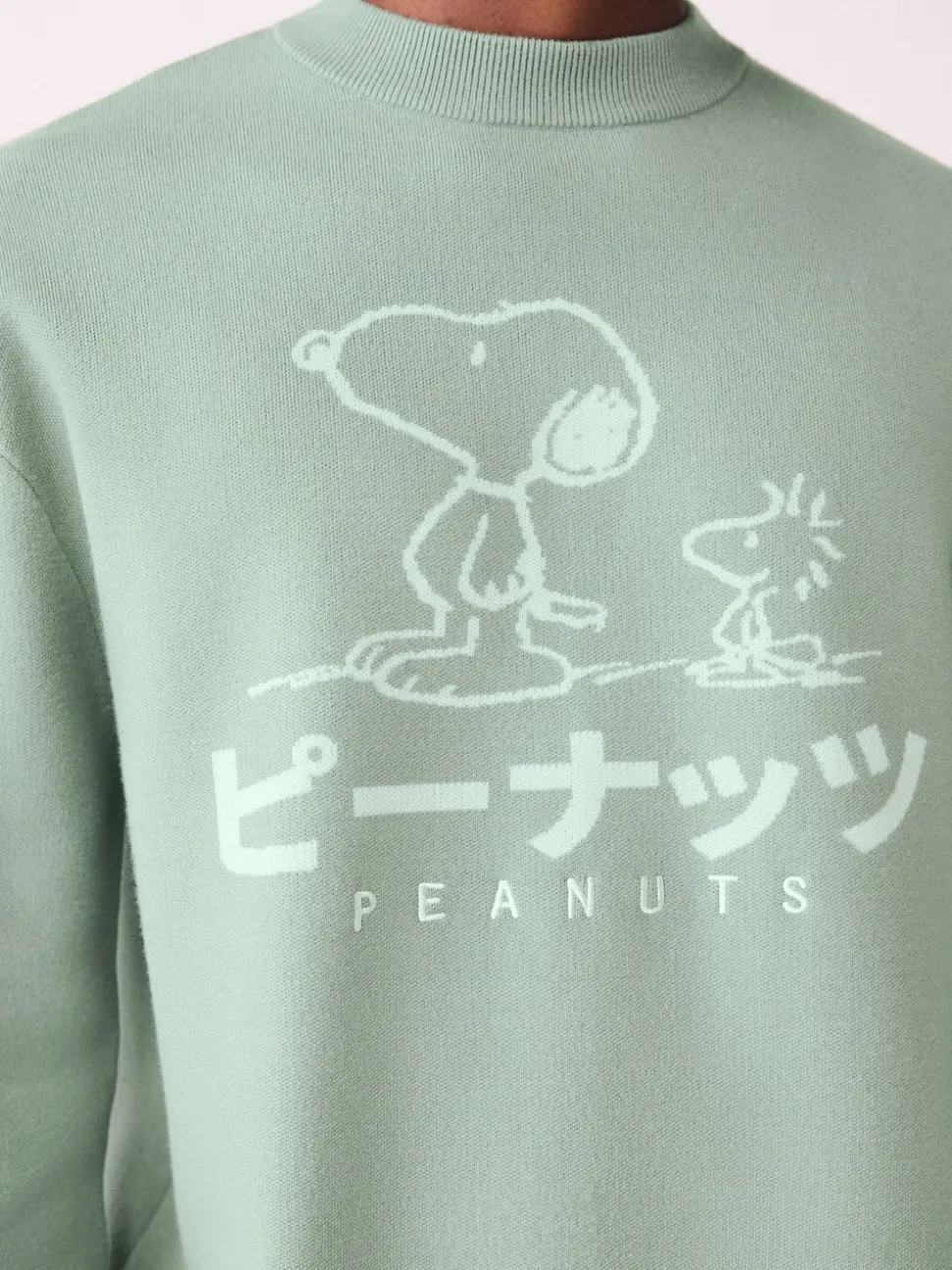 Sage Green Relaxed Fit Snoopy Graphic Print Crew Neck Jumper