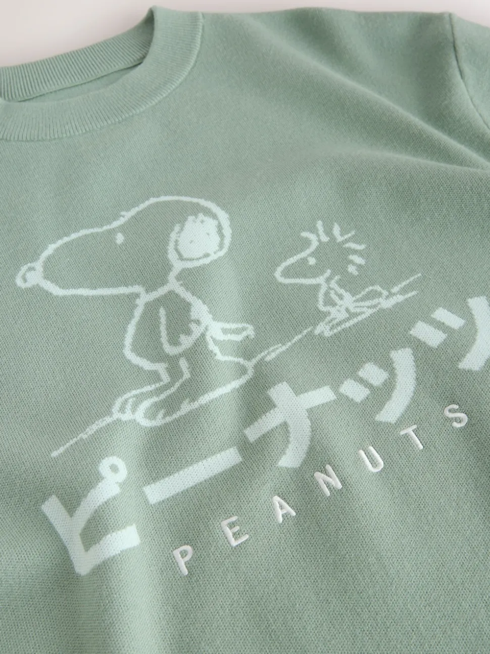 Sage Green Relaxed Fit Snoopy Graphic Print Crew Neck Jumper